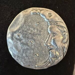 Vintage Man in the Moon Brooch, Pewter